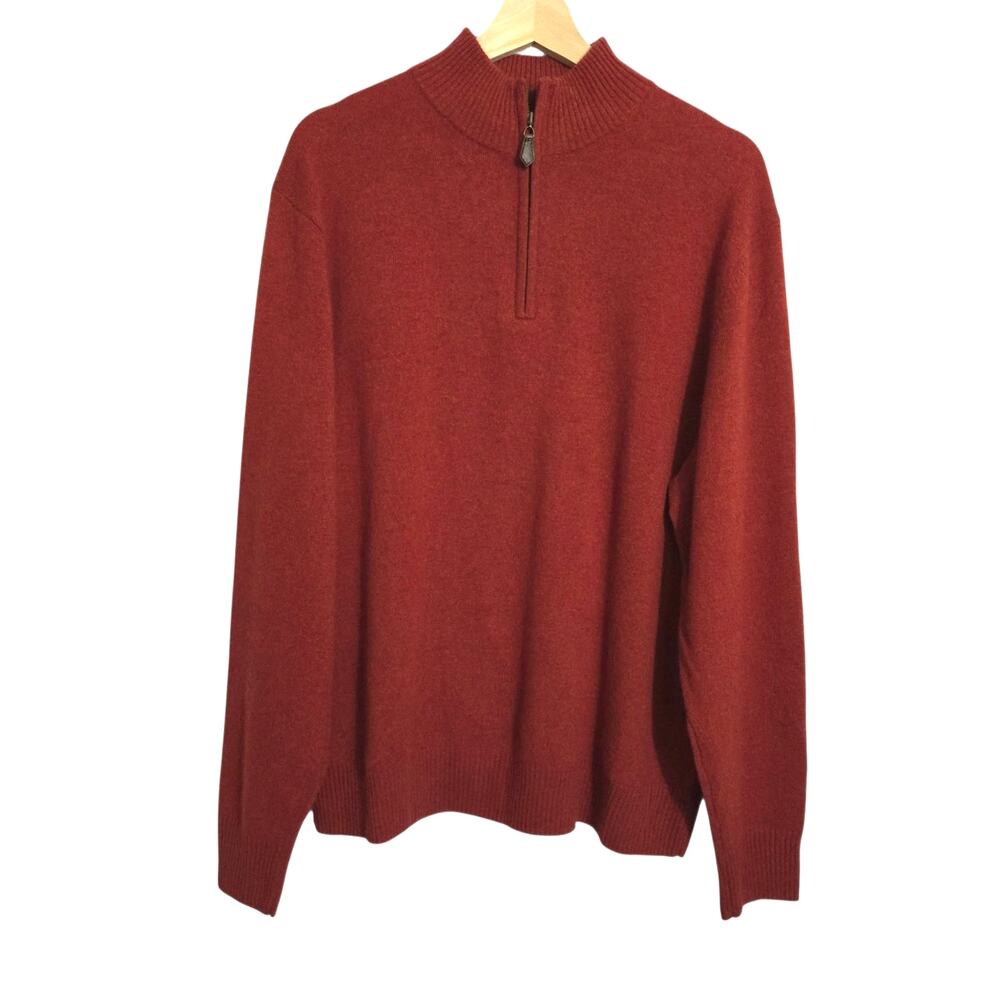 Giasone 100% Cashmere 1/4 Zip Pullover Sweater Warm Tomato Red Grandpa LARGE